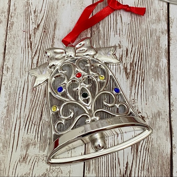 LENOX Sparkle and Scroll Multi-Crystal Silver-plate Bell Ornament - Picture 7 of 11